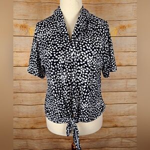 Bali NWT Stretch Pullover Shirt Sleeve Tie Front Top Shirt Size Large